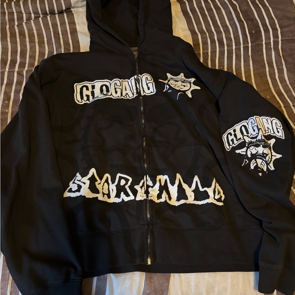 Men's Black Graphic Zip-Up Sweater